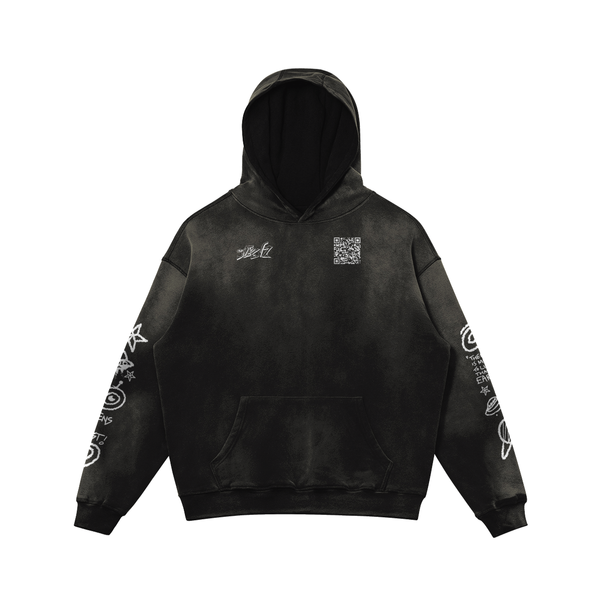 Super heavyweight faded interstellar hoodie white print