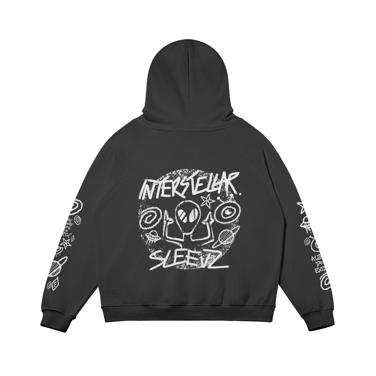 fleece lined interstellar hoodie white print