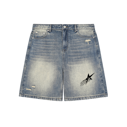 Faded Distressed Shooting Star Jorts