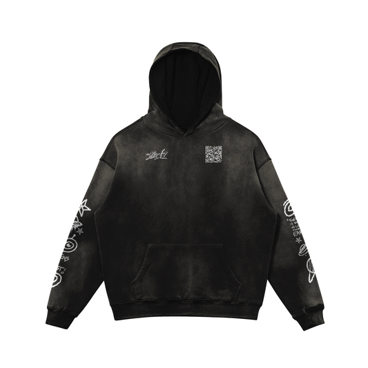 Super heavyweight faded interstellar hoodie white print